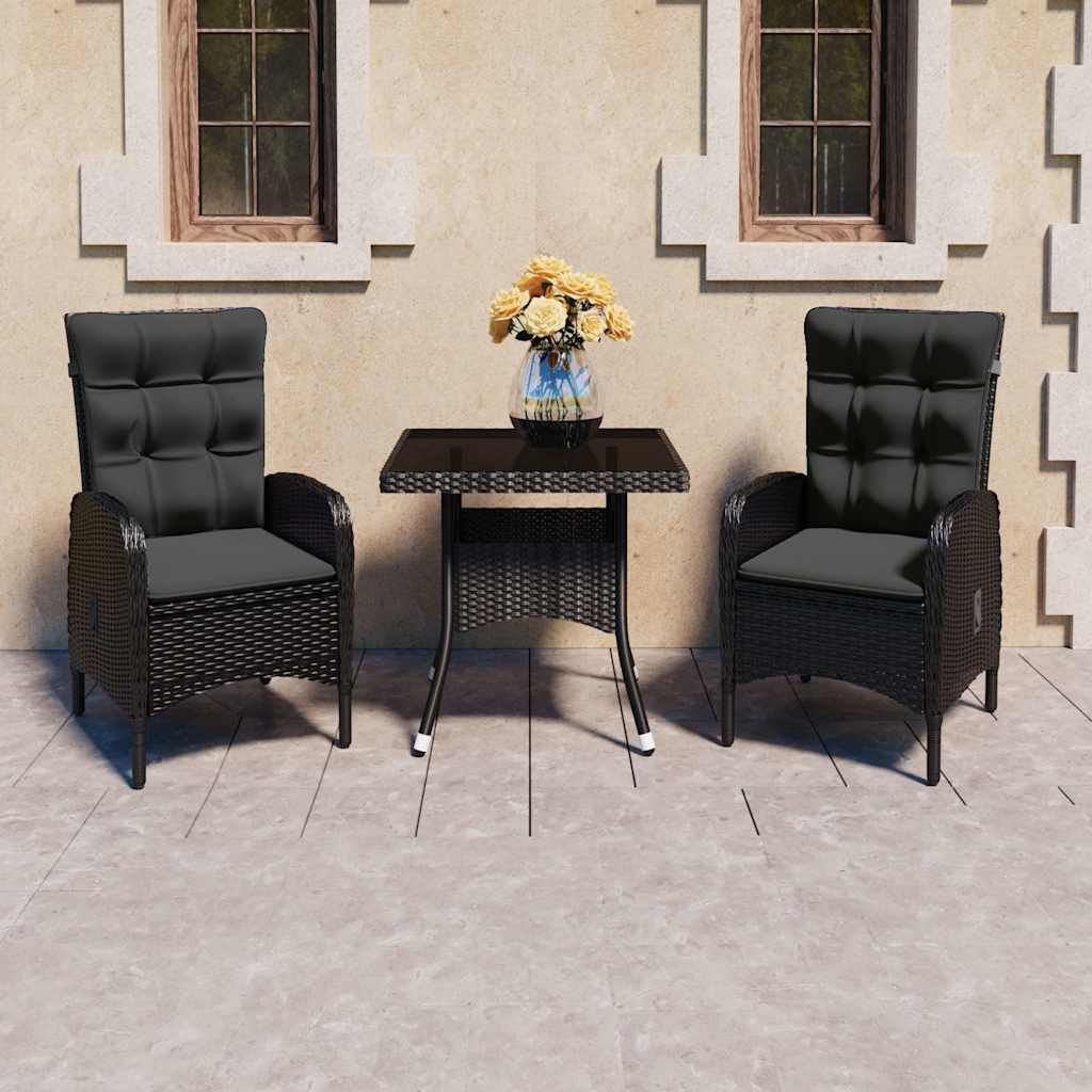Set Mobili da Pranzo per Giardino 3 pz Polyrattan e Vetro Nero vidaXL