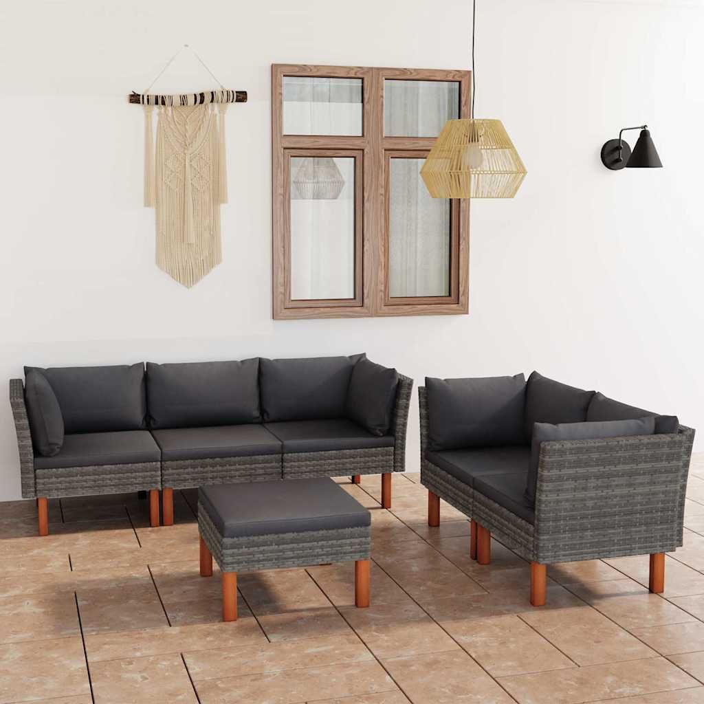 Set Divani da Giardino 6 pz con Cuscini in Polyrattan Grigio vidaXL