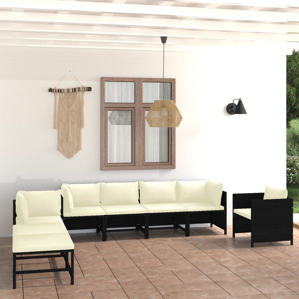 Set Divani da Giardino 8 pz con Cuscini in Polyrattan Nero vidaXL