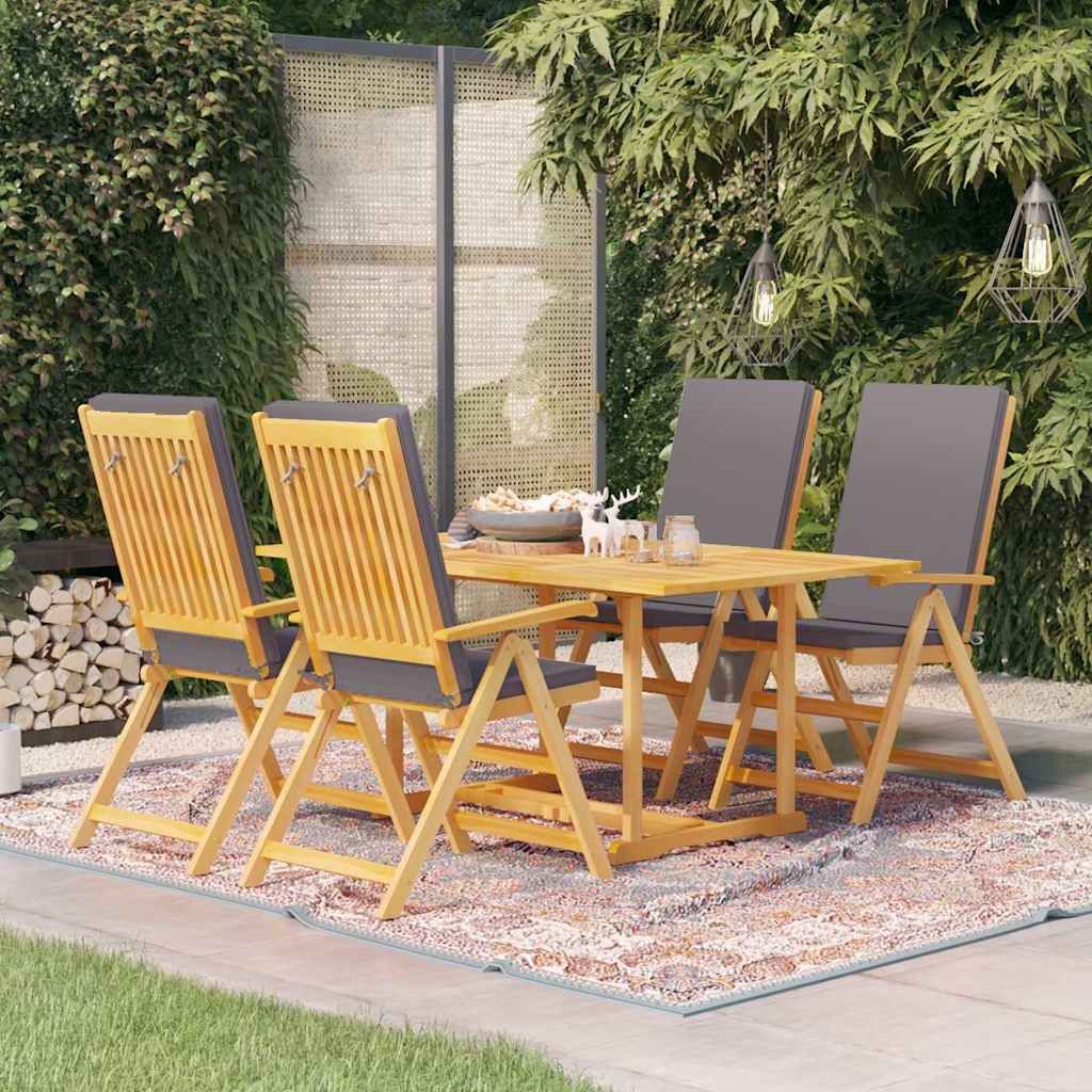 Set da Pranzo da Giardino 5 pz con Cuscini Grigi Legno di Teak vidaXL