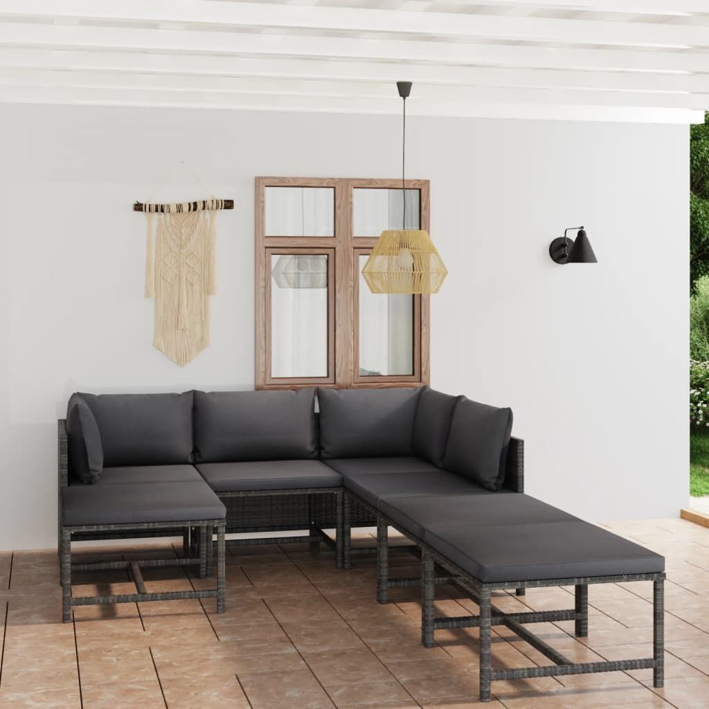 Set Divani da Giardino 7 pz con Cuscini in Polyrattan Grigio vidaXL