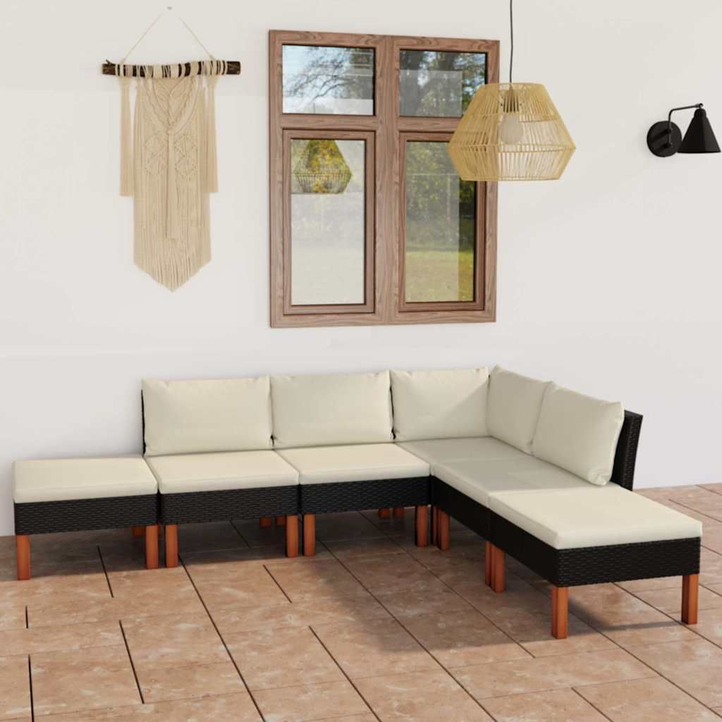 Set Divani da Giardino 6 pz con Cuscini in Polyrattan Nero vidaXL