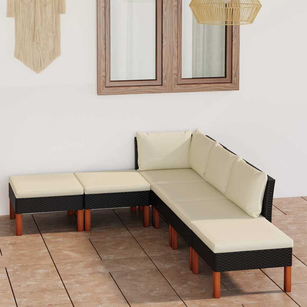 Set Divani da Giardino 6 pz con Cuscini in Polyrattan Nero vidaXL