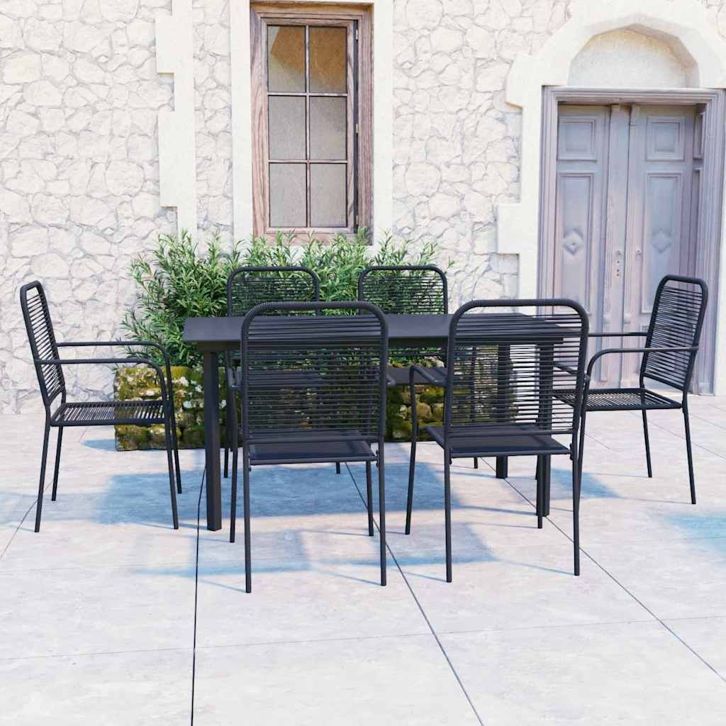 Set da Pranzo da Giardino 7 pz Nero in Vetro e Acciaio vidaXL