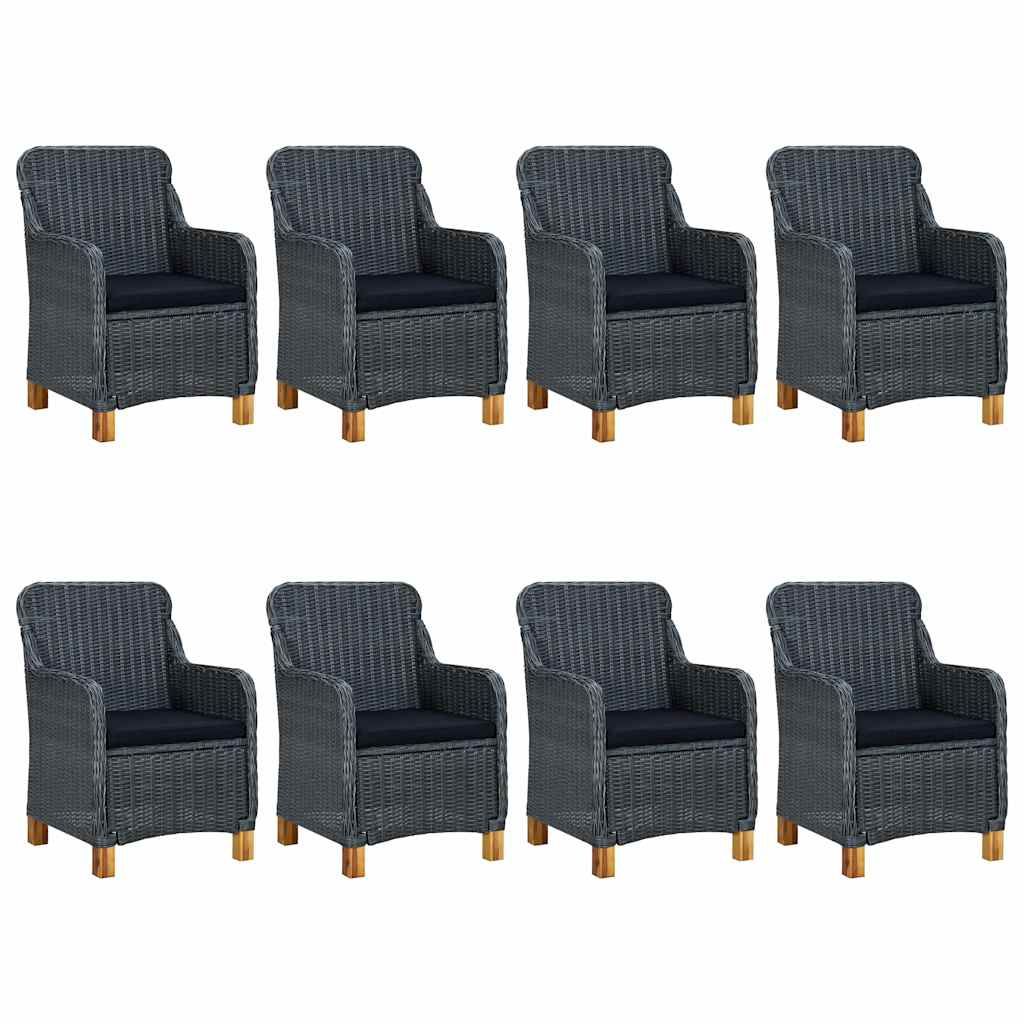 Set da Pranzo da Giardino 9pz e Cuscini Polyrattan Grigio Scuro vidaXL