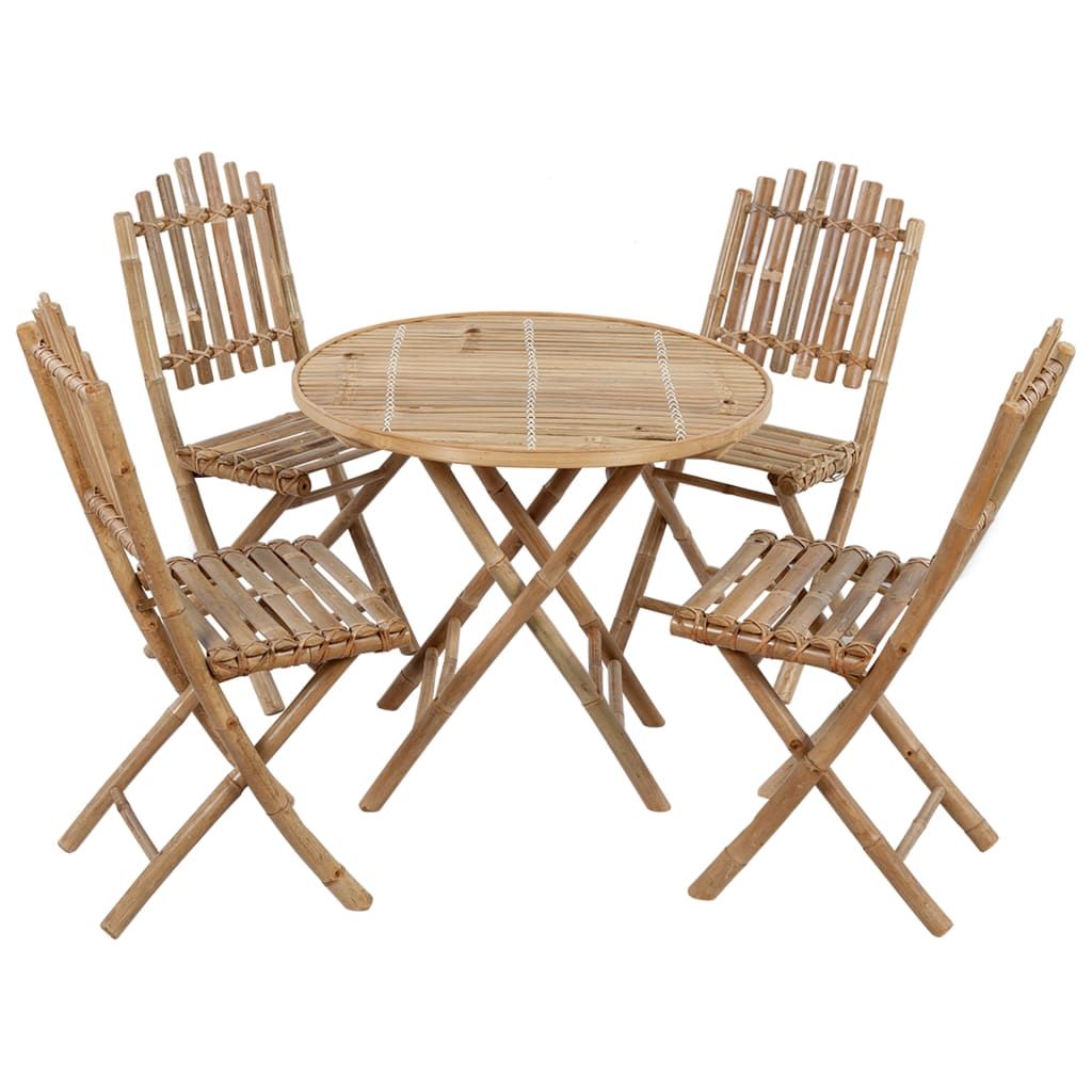 Set da Pranzo da Giardino 5 pz Pieghevole con Cuscini in Bambù vidaXL