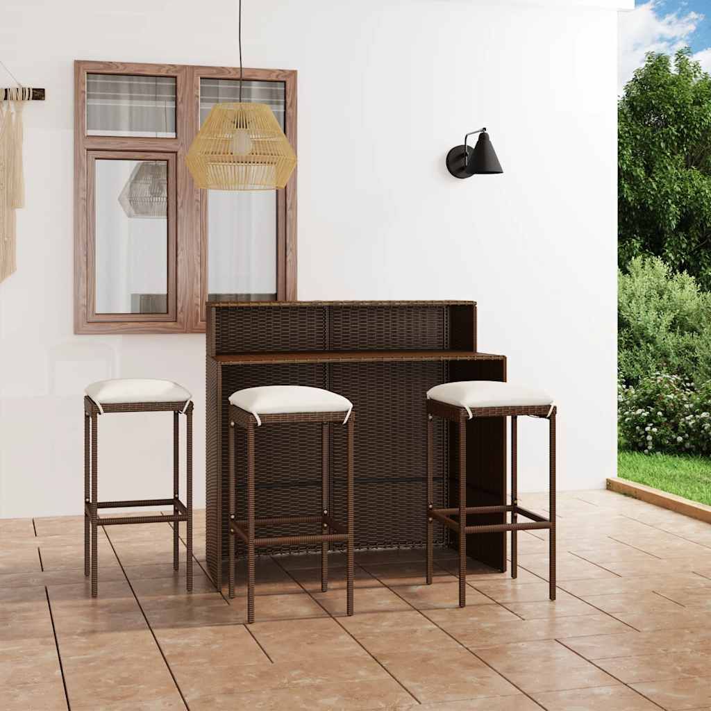 Set Bar da Giardino 4 pz con Cuscini Marrone vidaXL