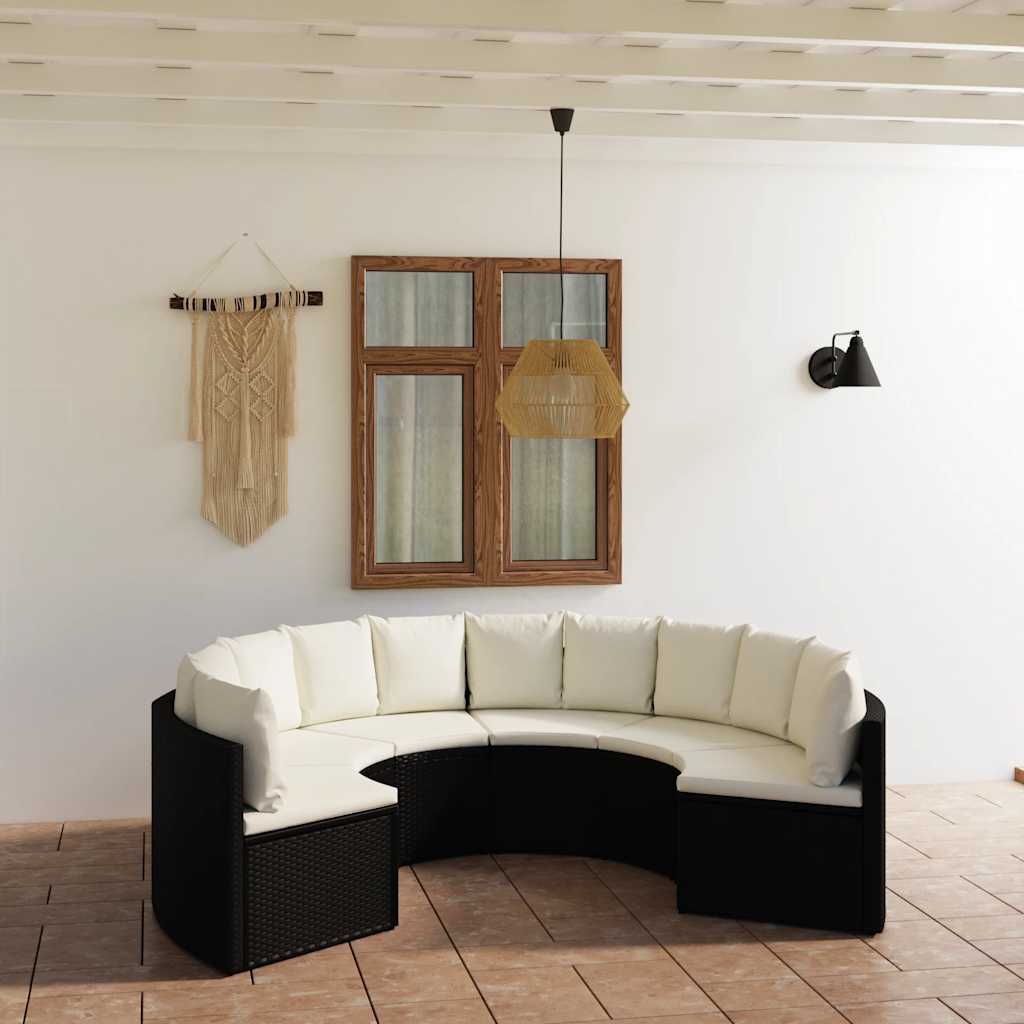 Set Divani da Giardino 6 pz con Cuscini in Polyrattan Nero vidaXL