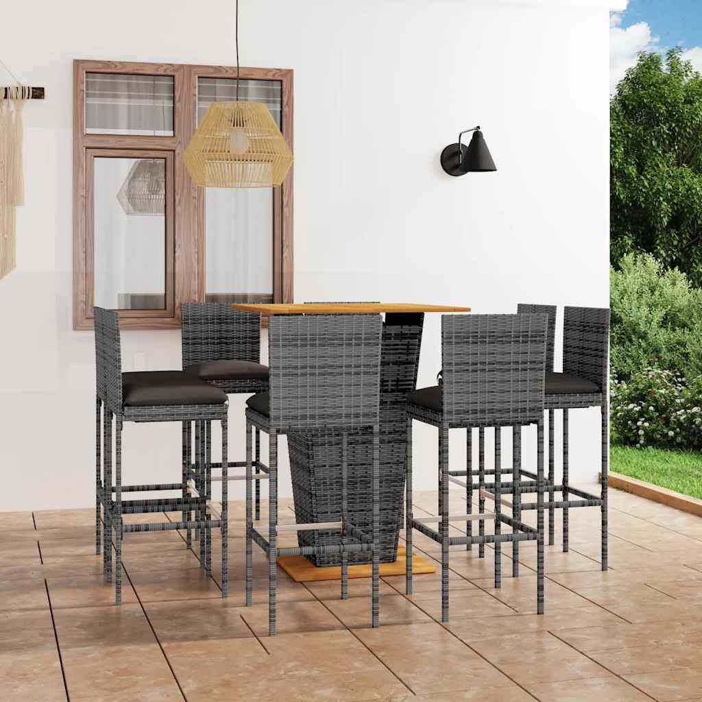 Set da Bar per Giardino 9 pz con Cuscini in Polyrattan Grigio vidaXL