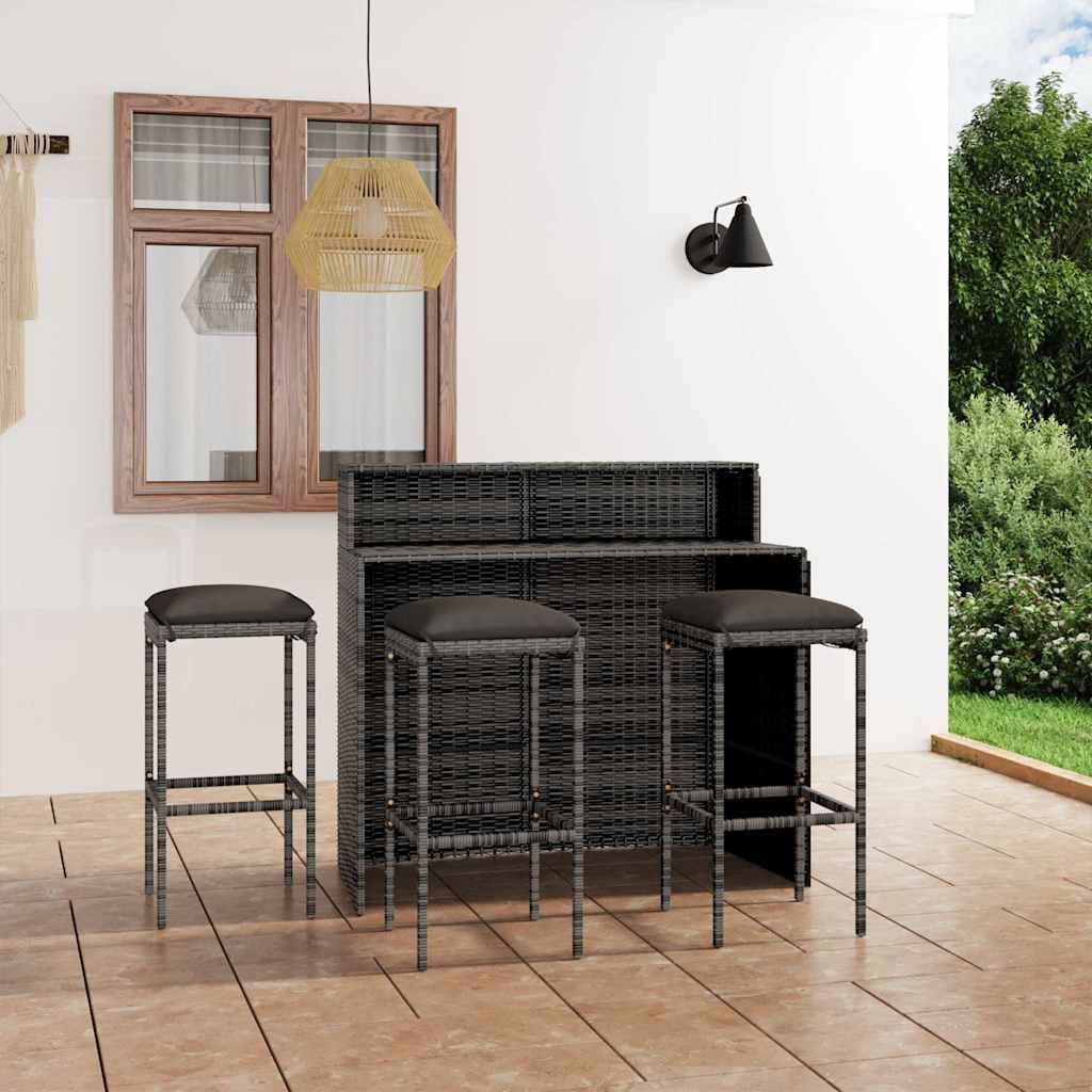 Set Bar da Giardino 4 pz con Cuscini Grigio vidaXL