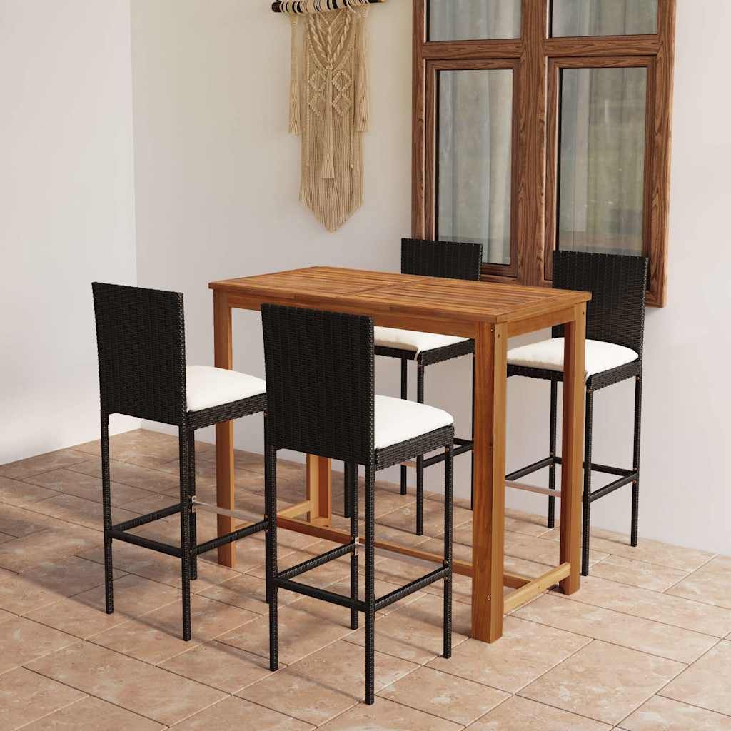Set da Bar da Giardino 5 pz con Cuscini Nero vidaXL