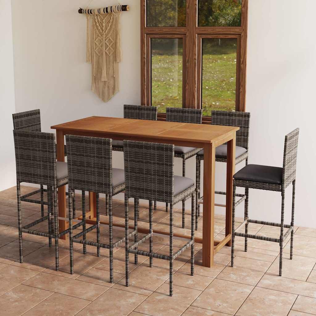 Set da Bar da Giardino 9 pz con Cuscini Grigio vidaXL