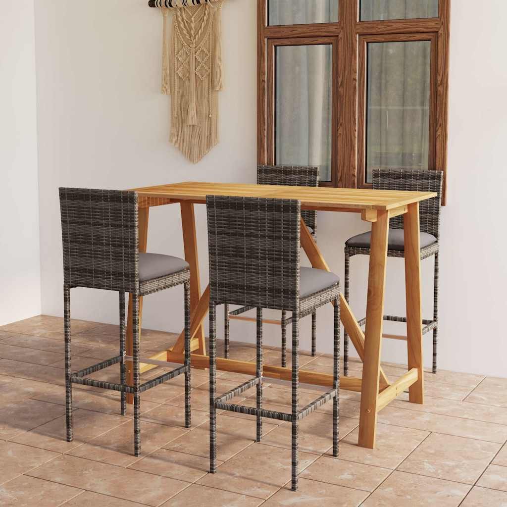 Set da Bar da Giardino 5pz con Cuscini Grigio vidaXL
