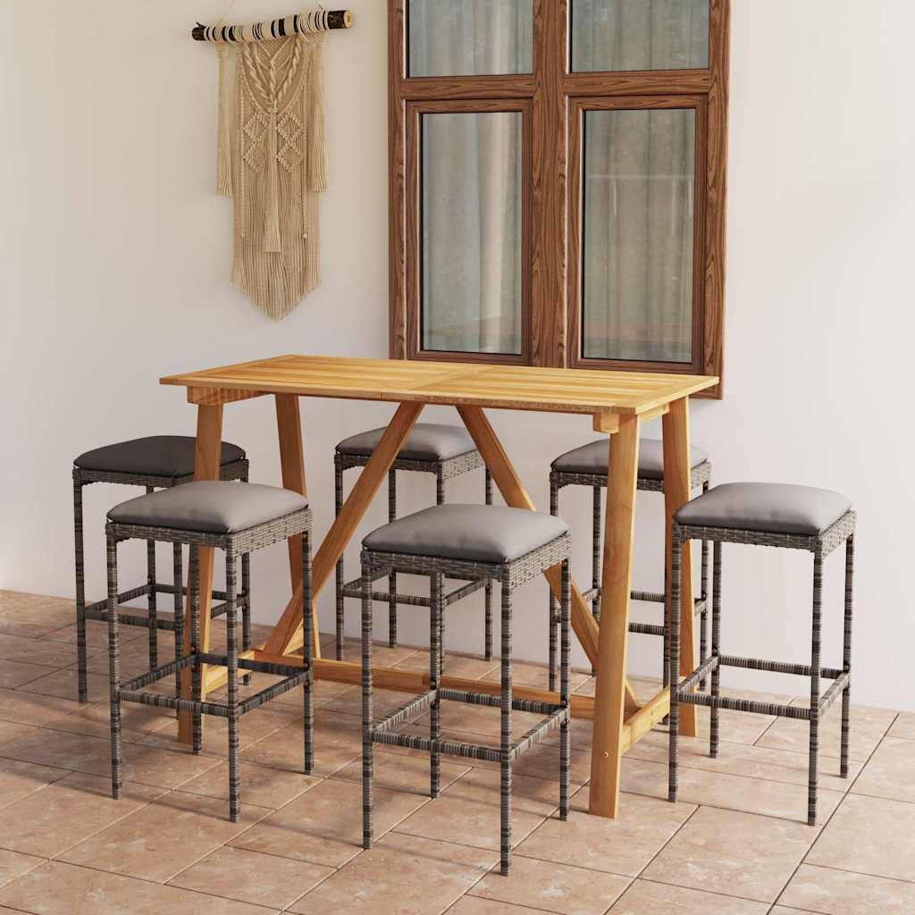 Set da Bar da Giardino 7 pz con Cuscini Grigio vidaXL