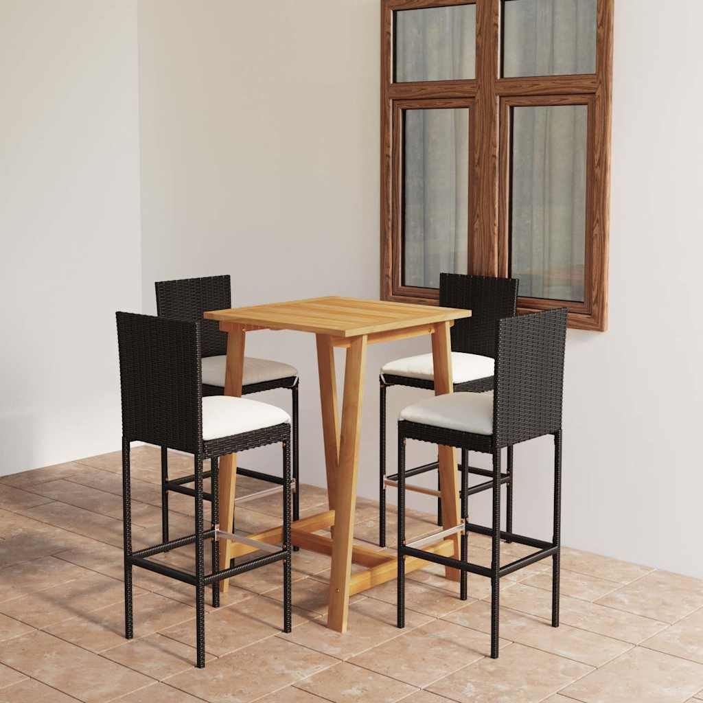 Set da Bar da Giardino 5 pz con Cuscini Nero vidaXL
