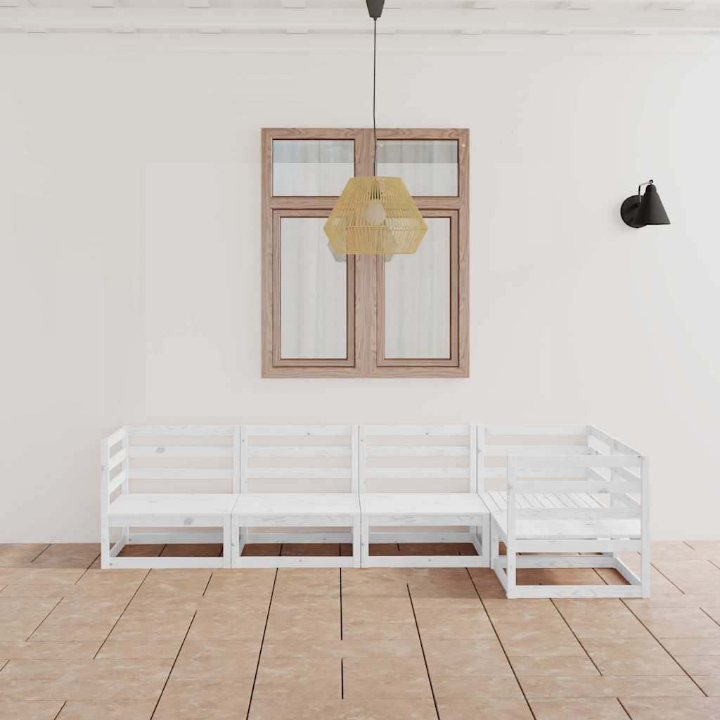Set Divani da Giardino 5 pz Bianco in Legno Massello di Pino vidaXL