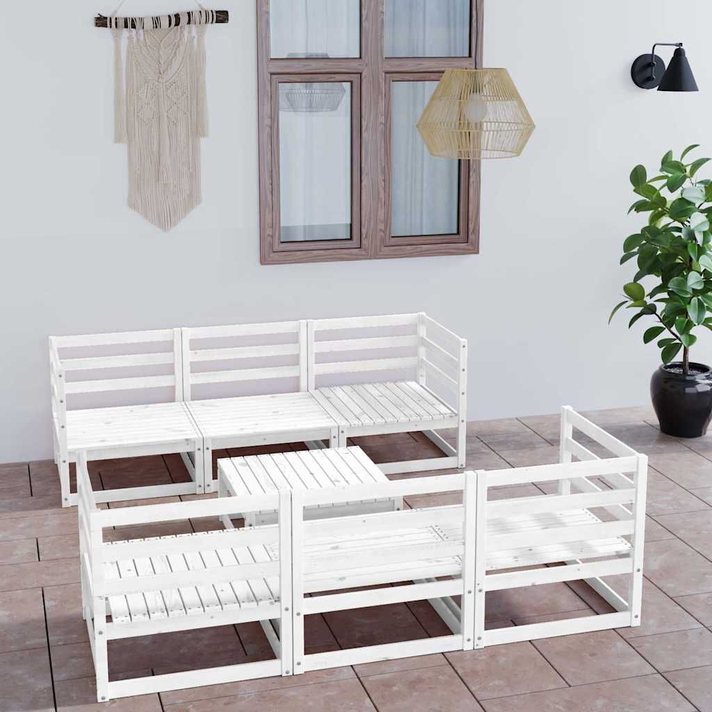 Set Divani da Giardino 7 pz Bianco in Legno Massello di Pino vidaXL