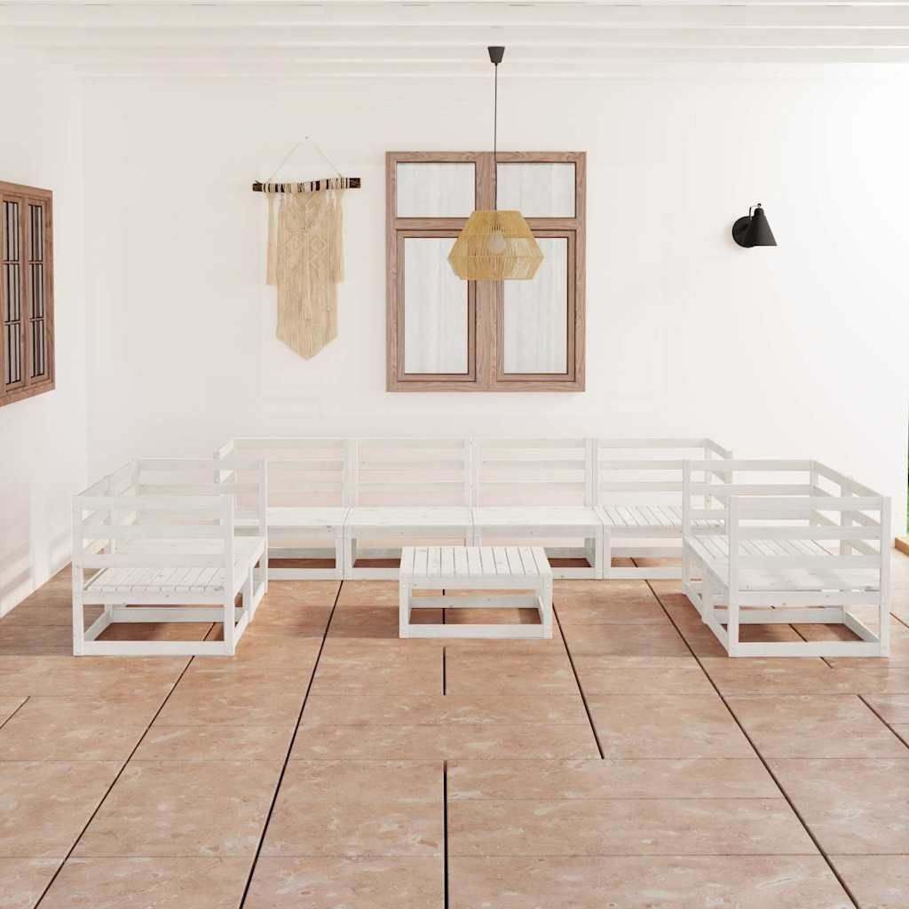 Set Divani da Giardino 9 pz Bianco in Legno Massello di Pino vidaXL
