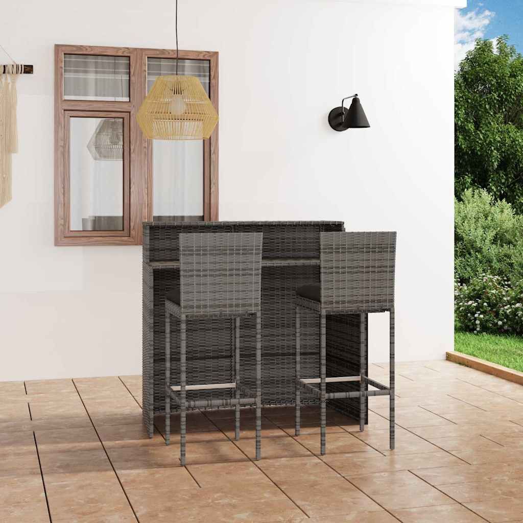 Set Bar da Giardino 3 pz con Cuscini Grigio vidaXL