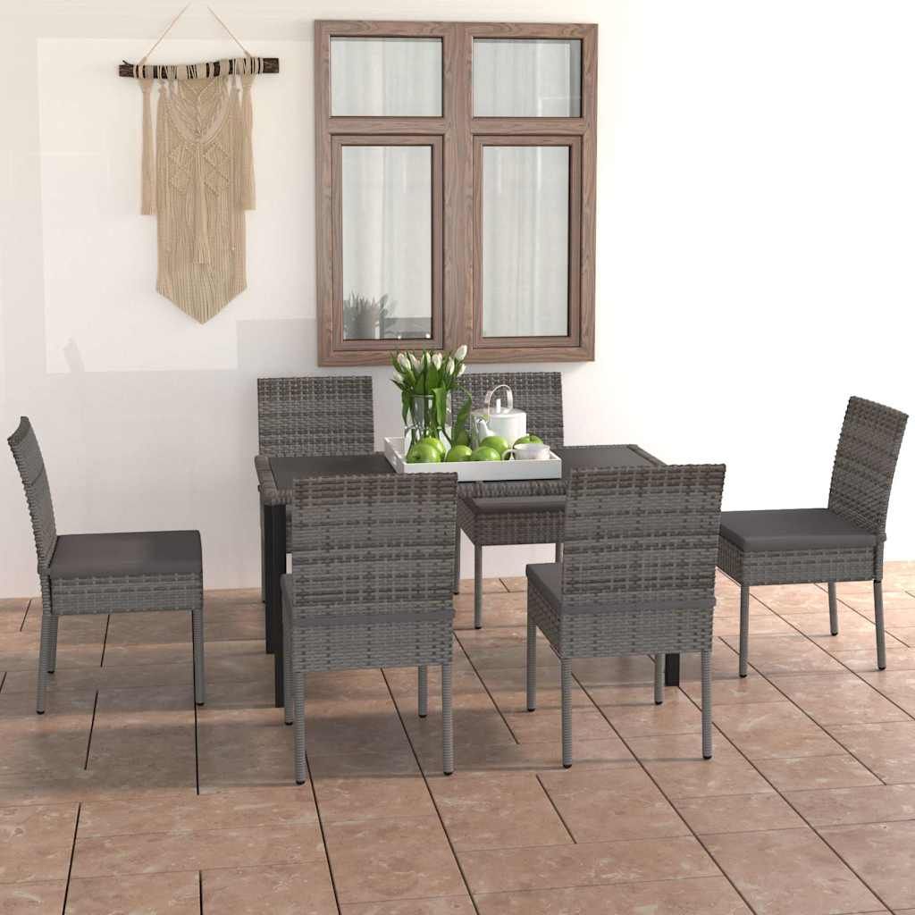 Set da Pranzo da Giardino 7 pz in Polyrattan Grigio vidaXL