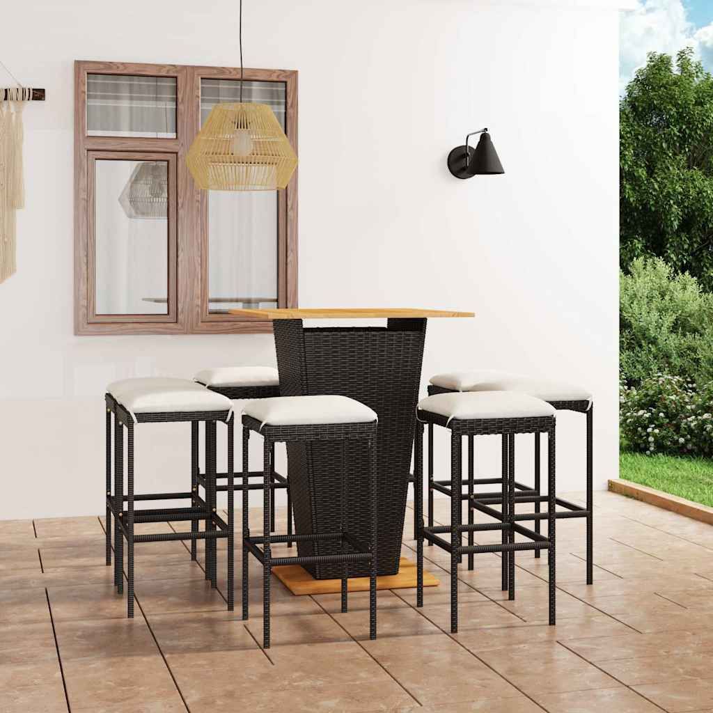 Set da Bar da Giardino 9 pz con Cuscini in Polyrattan Nero vidaXL