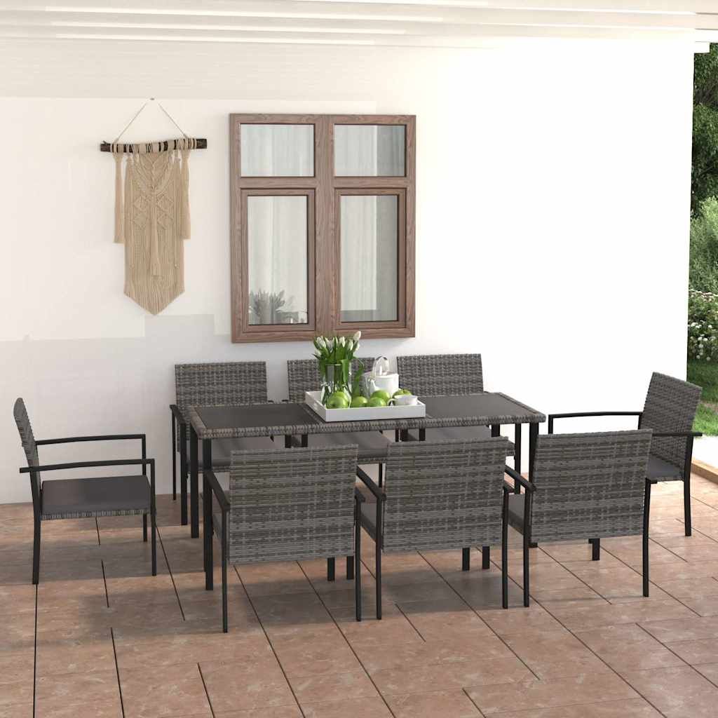 Set da Pranzo da Giardino 9 pz in Polyrattan Grigio vidaXL