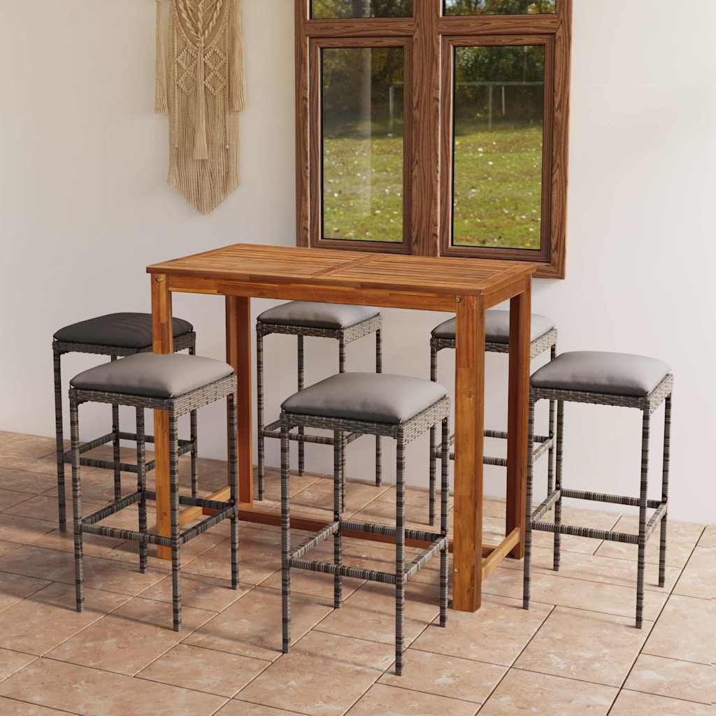 Set da Bar da Giardino 7 pz con Cuscini Grigio vidaXL