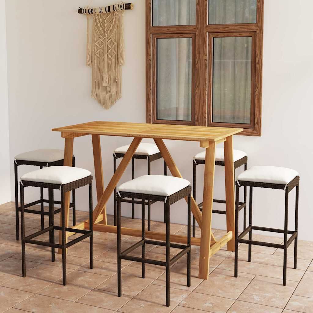 Set Bar da Giardino 7 pz con Cuscini Marrone vidaXL