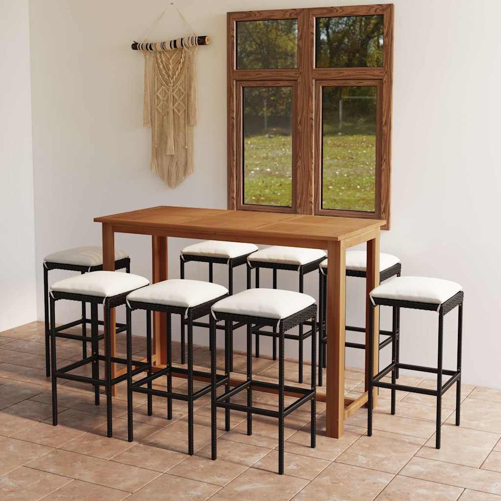 Set da Bar da Giardino 9 pz con Cuscini Nero vidaXL