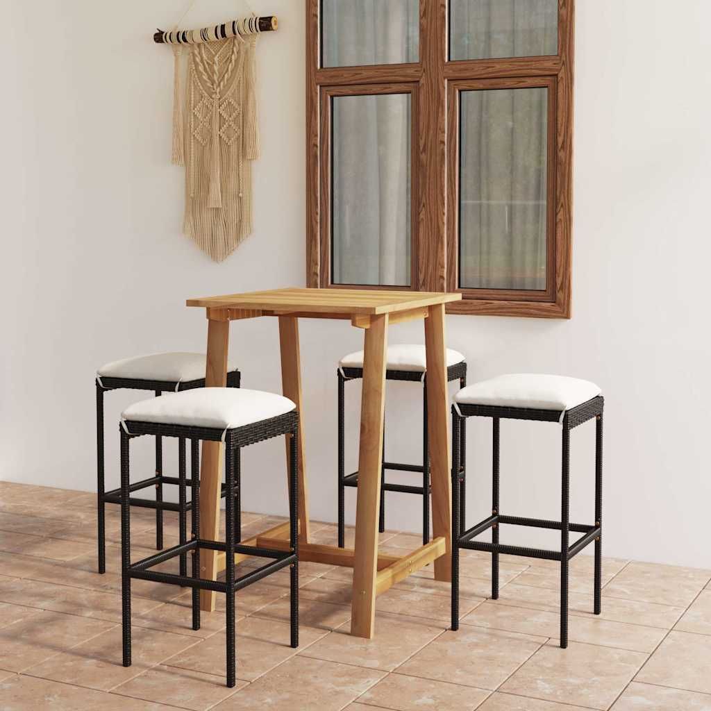 Set da Bar da Giardino 5 pz con Cuscini Nero vidaXL