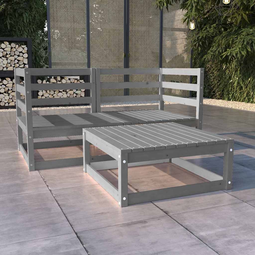 Set Divani da Giardino 3 pz Grigio in Legno Massello di Pino vidaXL