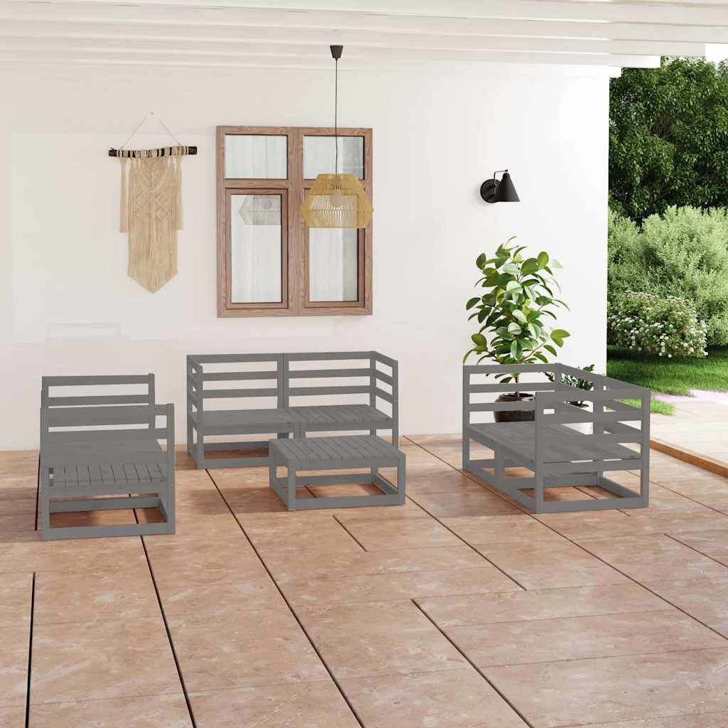 Set Divani da Giardino 7 pz Grigio in Legno Massello di Pino vidaXL