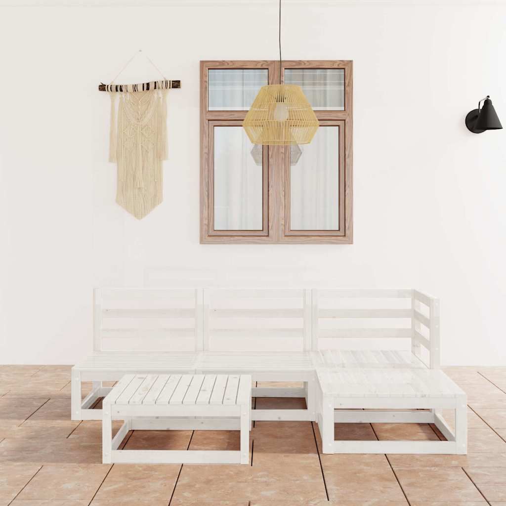 Set Divani da Giardino 5 pz Bianco in Legno Massello di Pino vidaXL