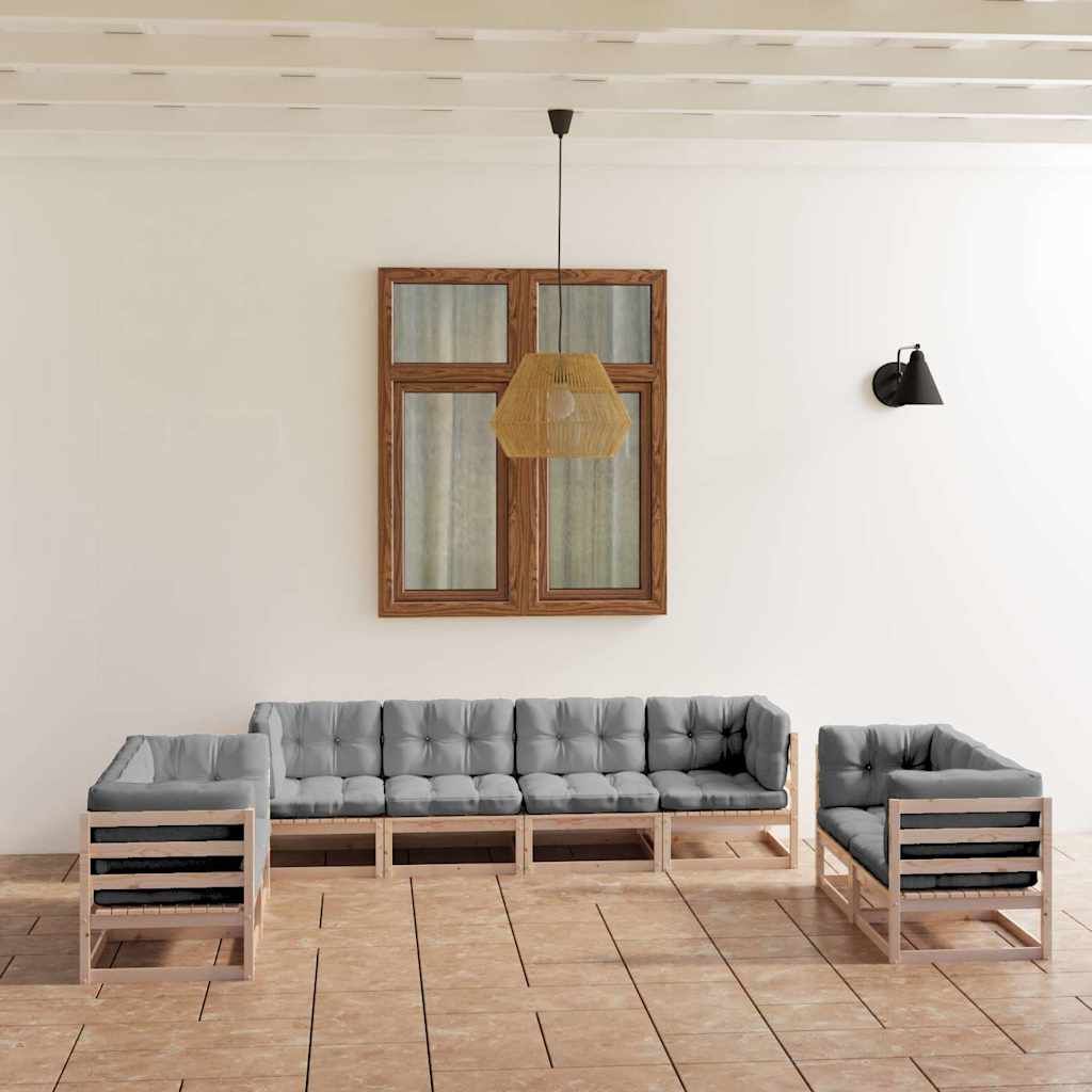 Set Divani da Giardino 8 pz con Cuscini Legno Massello di Pino vidaXL