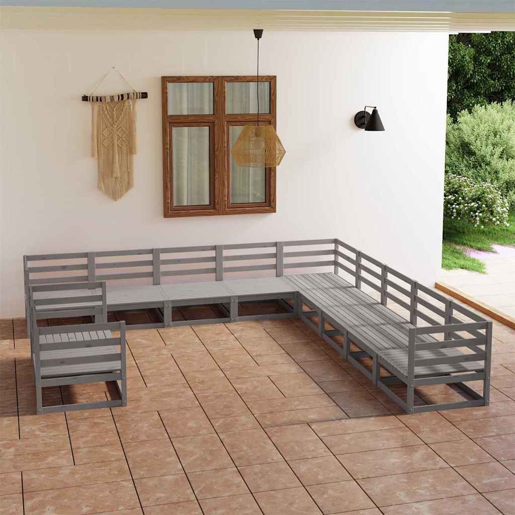 Set Divani da Giardino 11 pz Grigio in Legno Massello di Pino vidaXL