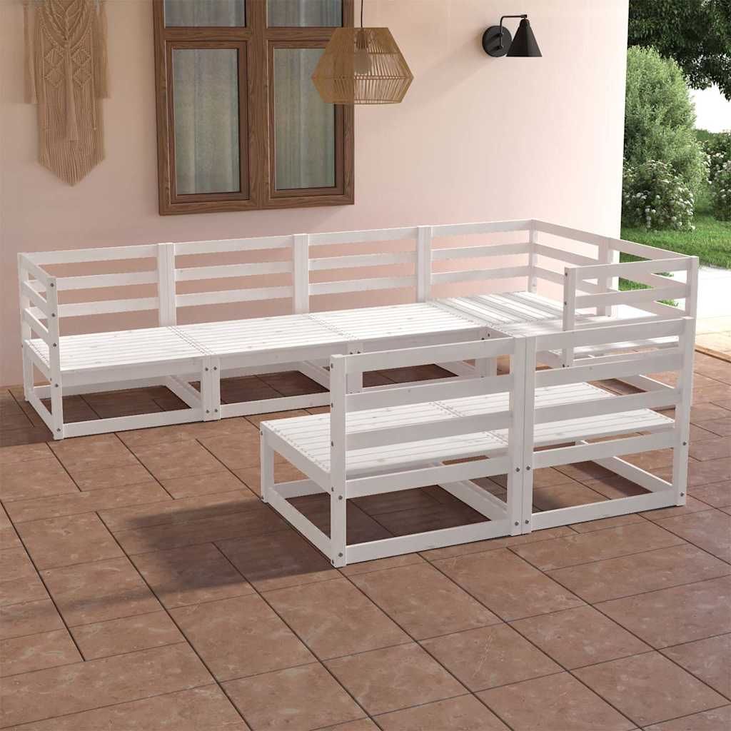 Set Divani da Giardino 7 pz Bianco in Legno Massello di Pino vidaXL