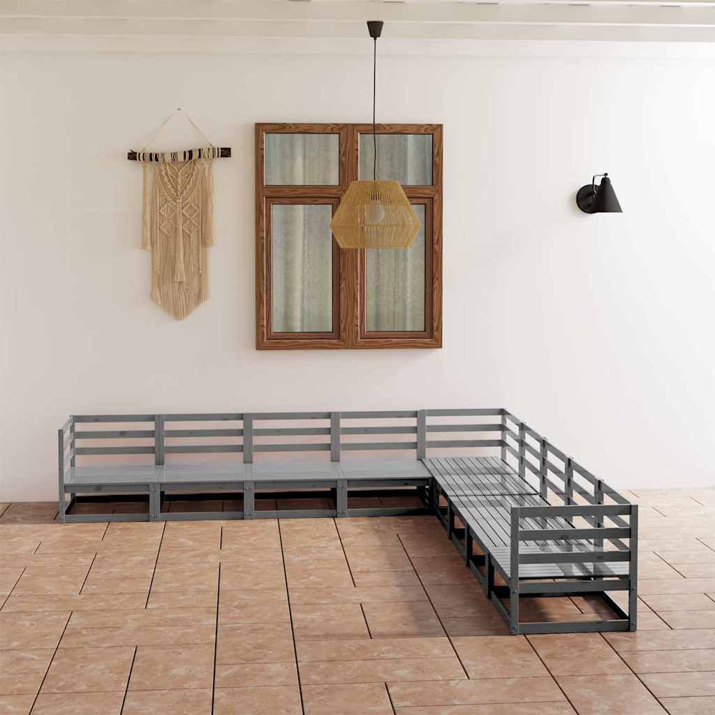 Set Divani da Giardino 9 pz Grigi in Legno Massello di Pino vidaXL