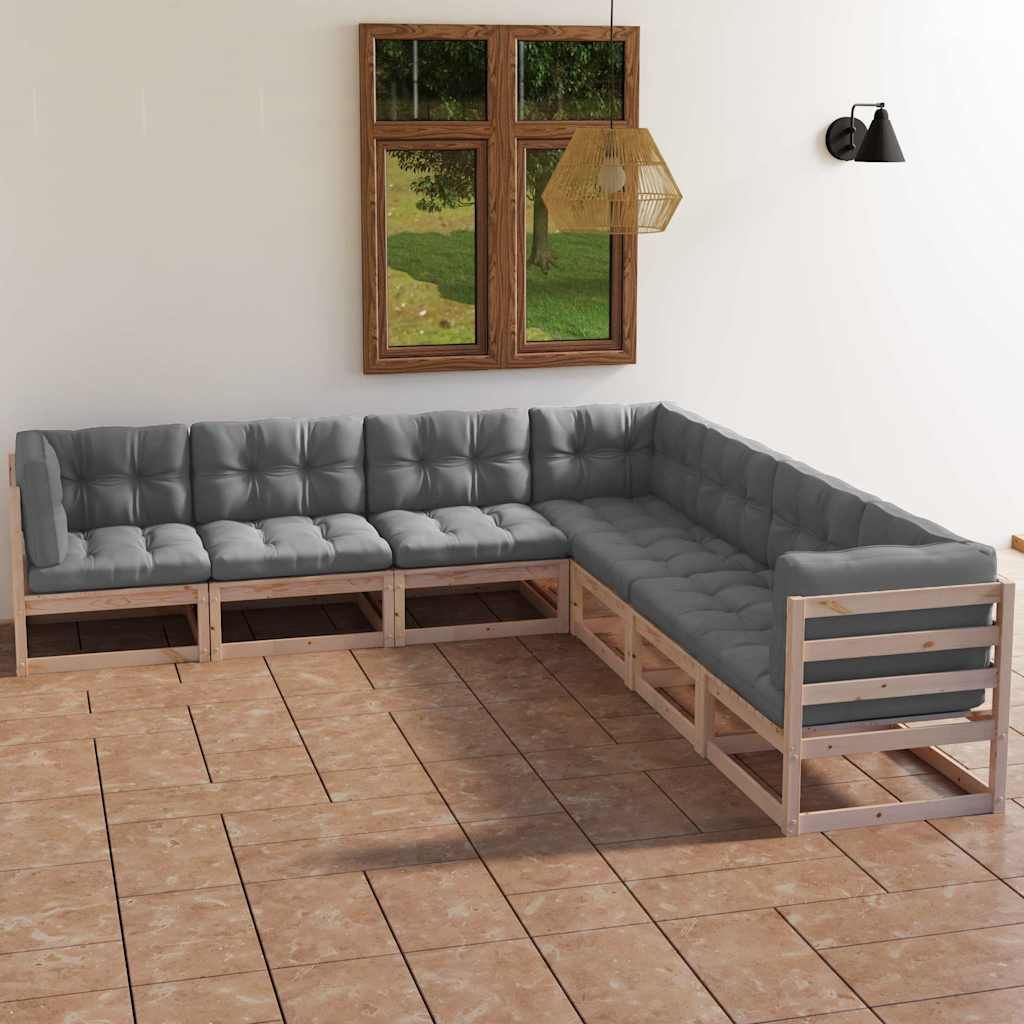 Set Divani da Giardino 7 pz con Cuscini Legno Massello di Pino vidaXL