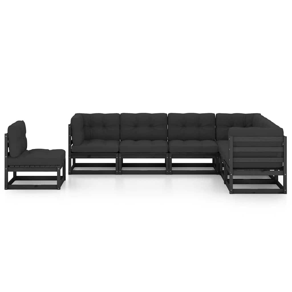 Set Divani da Giardino 7 pz con Cuscini Massello di Pino Nero vidaXL