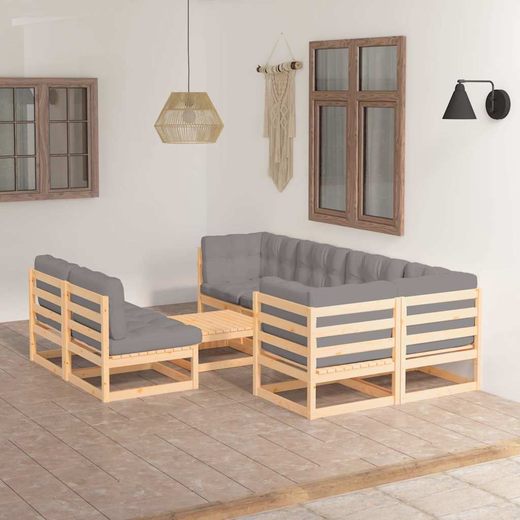 Set Salotto Giardino 8 pz Cuscini Antracite Legno Massello Pino vidaXL
