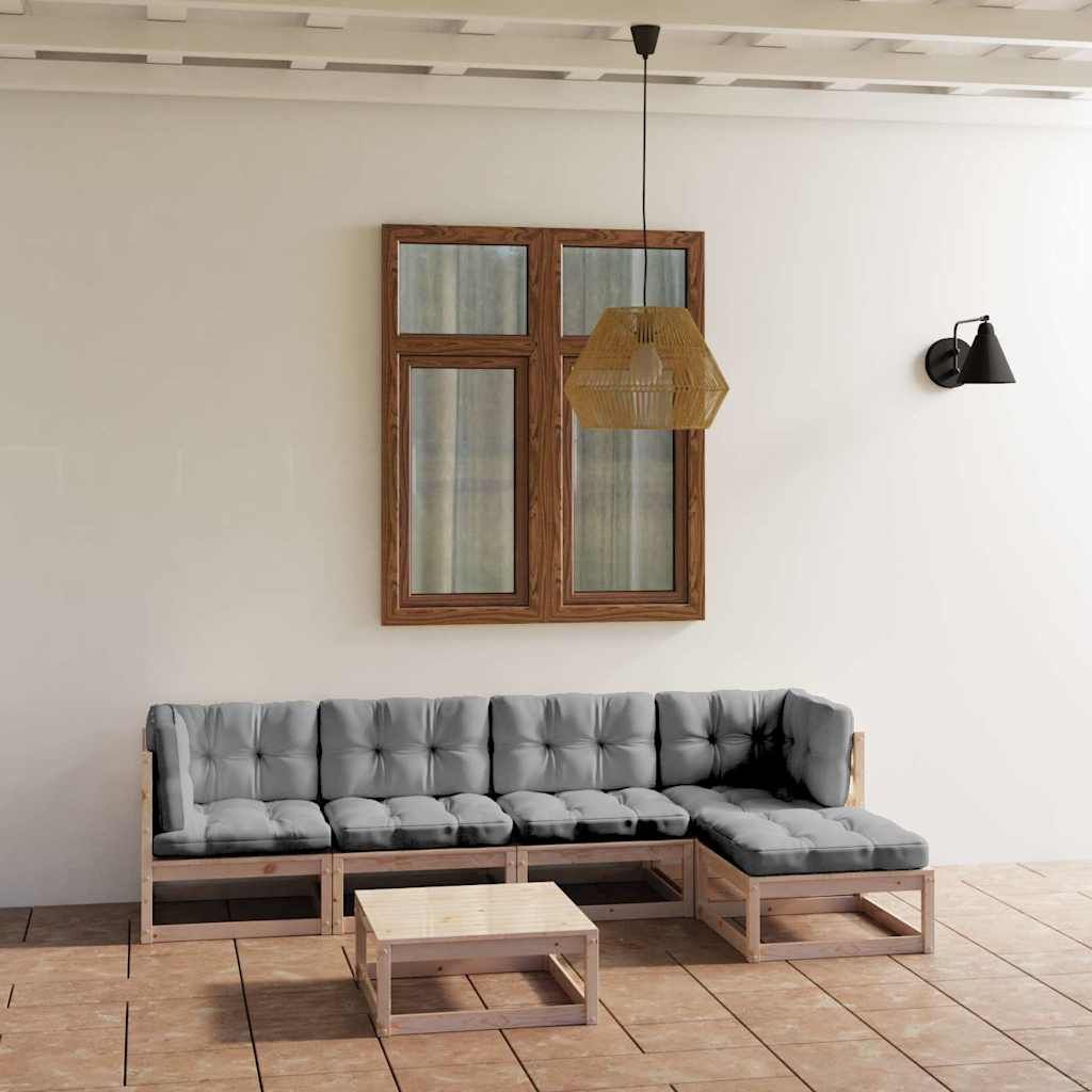 Set Divani da Giardino 6 pz con Cuscini Legno Massello di Pino vidaXL
