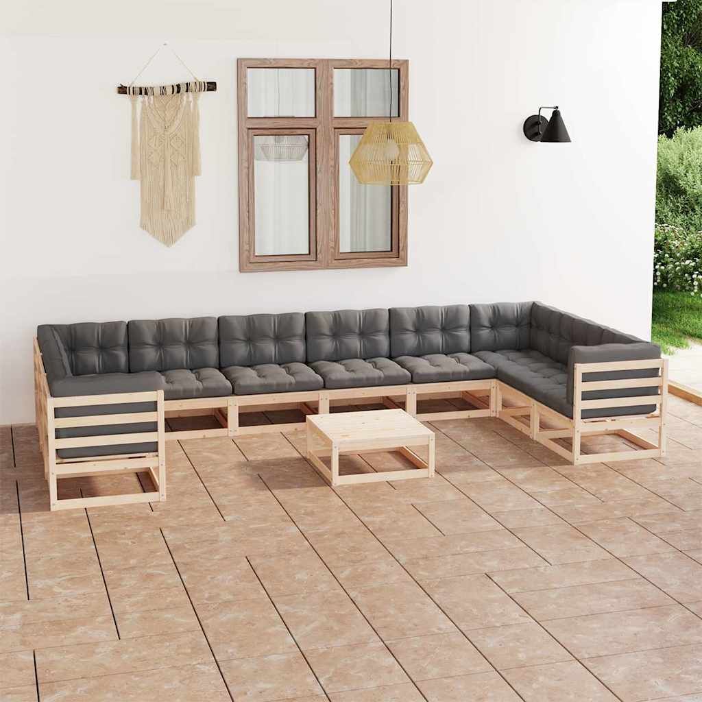 Set Divani Giardino 11 pz con Cuscini in Legno Massello di Pino vidaXL