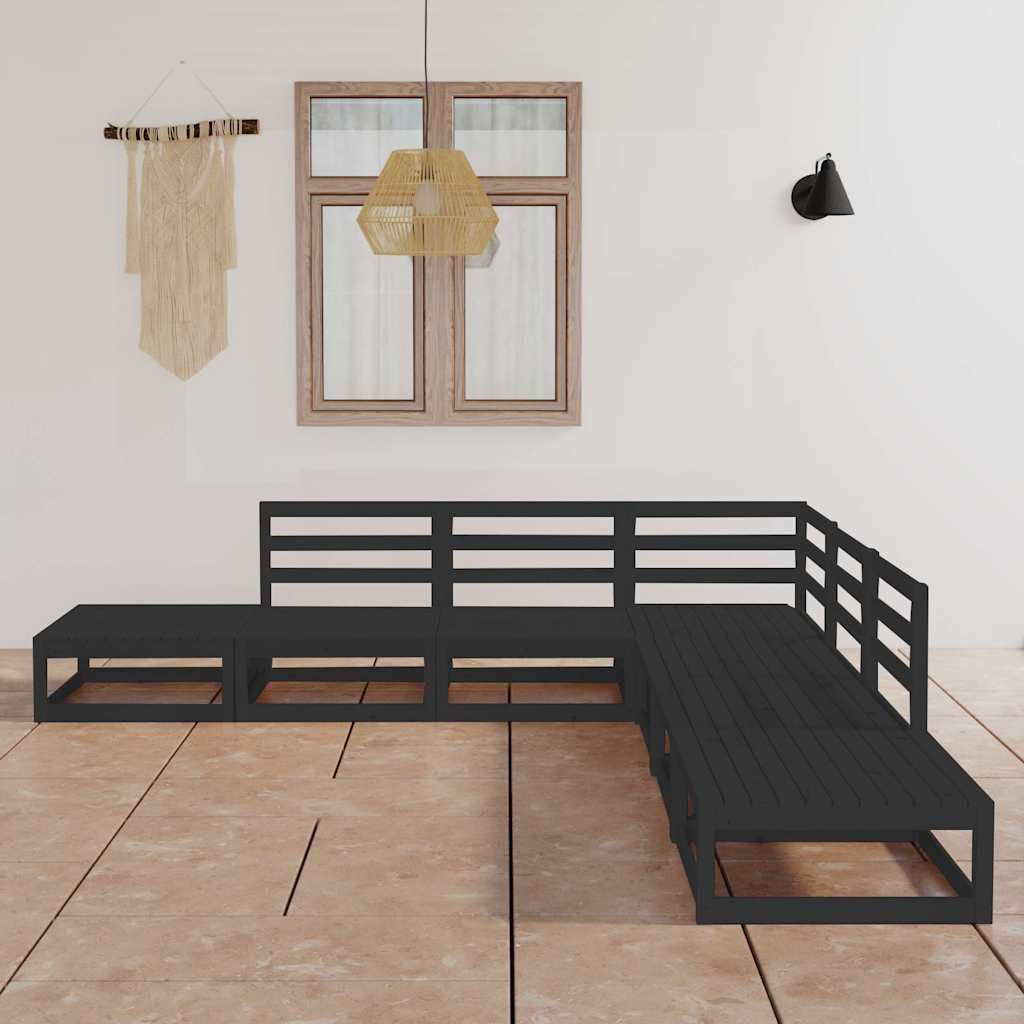 Set Divani da Giardino 7 pz Nero in Legno Massello di Pino vidaXL
