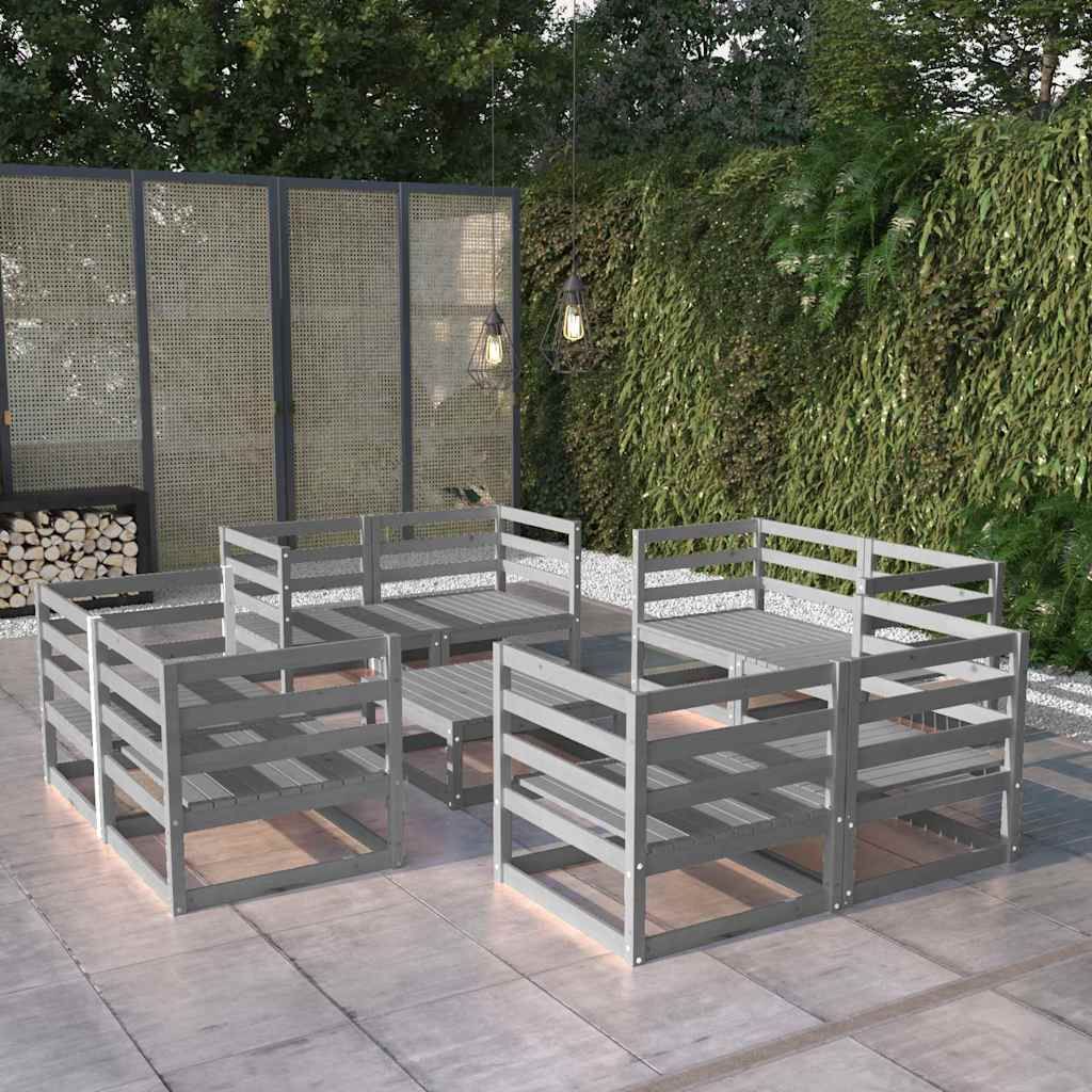 Set Divani da Giardino 9 pz Grigio in Legno Massello di Pino vidaXL