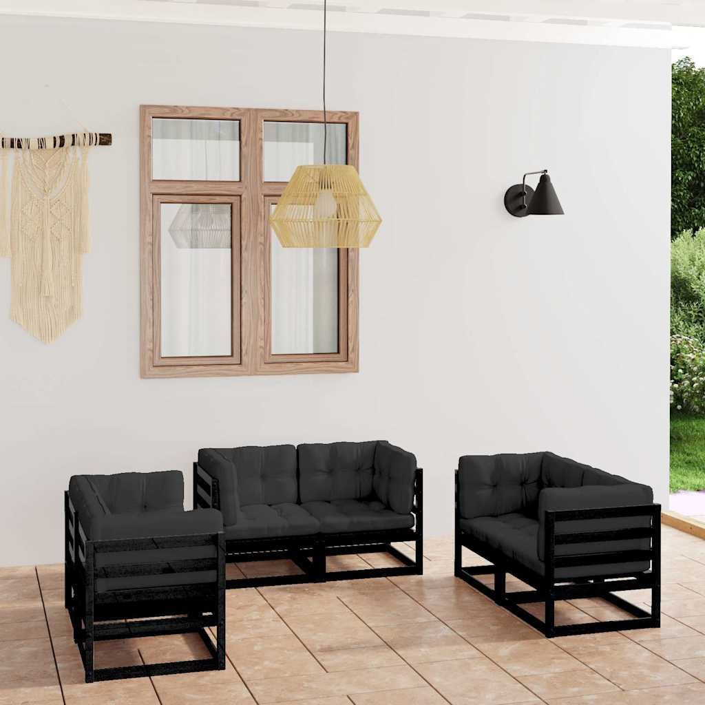 Set Divani da Giardino 6 pz con Cuscini Legno Massello Pino vidaXL