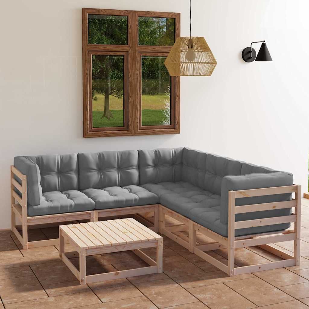 Set Divani da Giardino 6 pz con Cuscini Legno Massello di Pino vidaXL