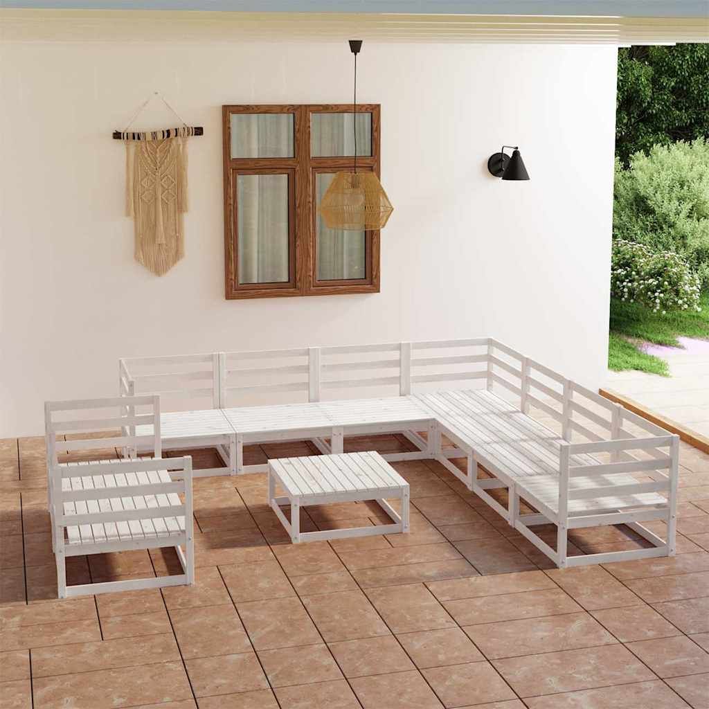 Set Divani da Giardino 10 pz Bianco in Legno Massello di Pino vidaXL