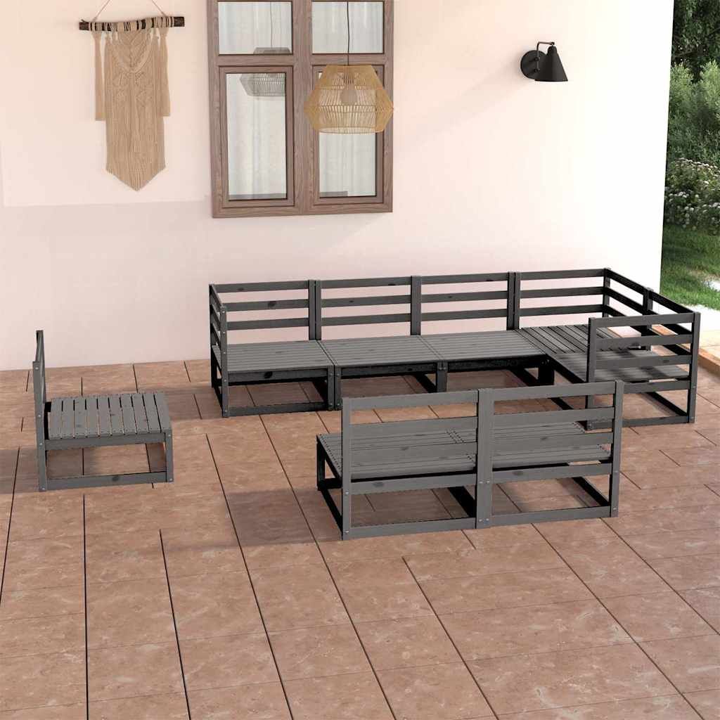 Set Divani da Giardino 8 pz Grigio in Legno Massello di Pino vidaXL