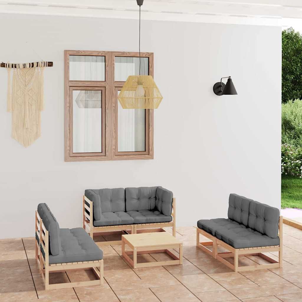 Set Divani da Giardino 7 pz con Cuscini Legno Massello di Pino vidaXL