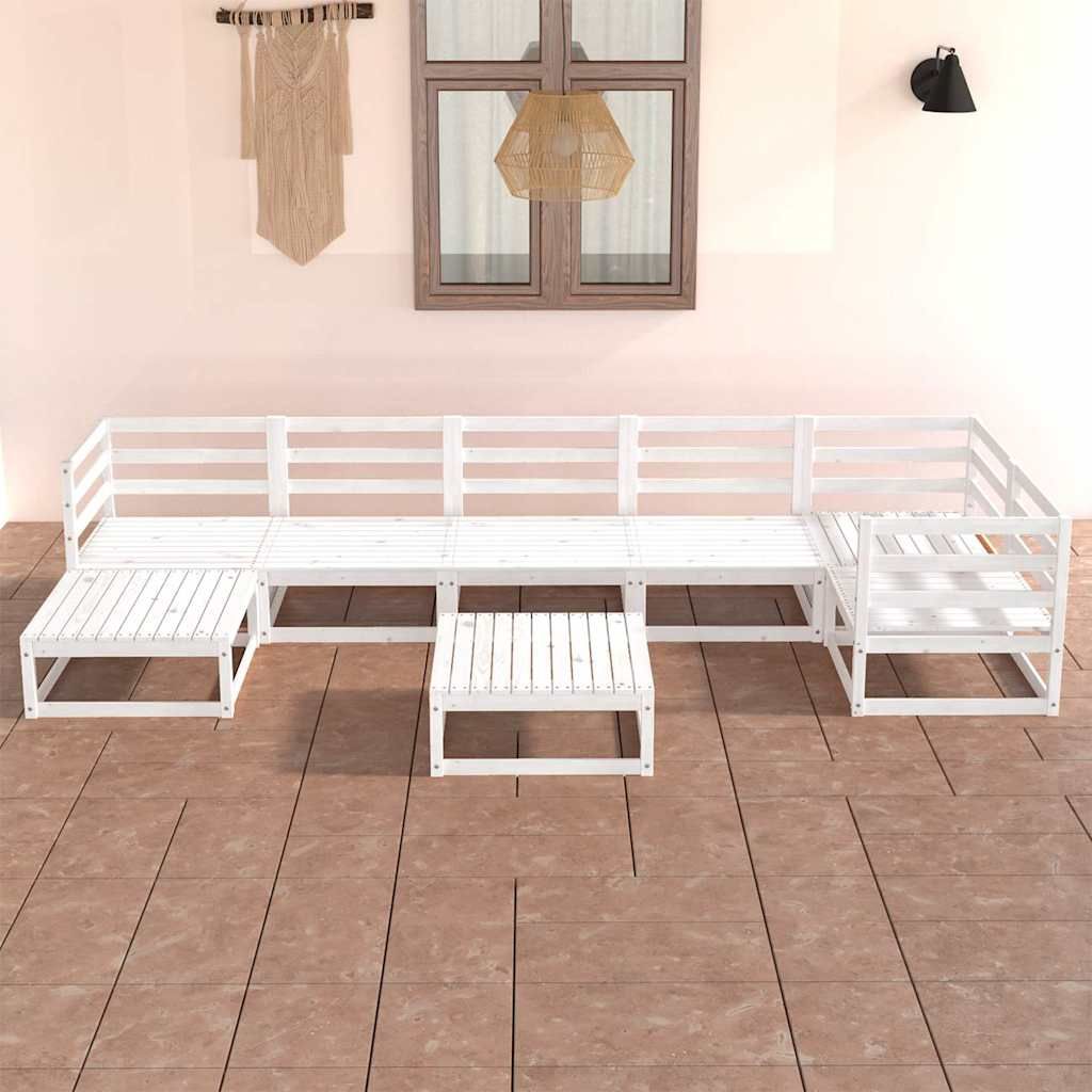 Set Divani da Giardino 8 pz Bianchi in Legno Massello di Pino vidaXL